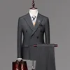 Мужские спортивные костюмы Мужчина бизнес высококачественный мужской костюм свадебное платье корейская версия стройная полосатая двойная грудь мужчина 2023 sui