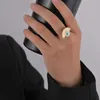 Bröllopsringar vintage rostfritt stål geometrisk öppning för kvinnor uttalande justerbar blå sten finger engagemang smycken gåva