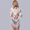 Dames badkleding Tassel Beach Cover Up Hollow Out Crochet Print Dress Bikini Tunics Women Summer Swimsuit Dresswomen's