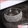 Pierścienie zespołowe luksusowe utwardzanie biżuterii ustawienie fl 360pcs Symised Diamond C Stone CZ Stone zaręczynowy Pierścień Pierseł ślubny dla mężczyzn 592 Q2 Drop de Dh2by