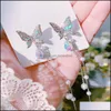 Dangle Lustre Mode Brillant Papillon Strass Boucles D'oreilles Femmes Élégant Longue Perle Gland Chaîne Pendentif Bijoux De Fête Pour Otyxb