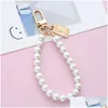 Party Favor Vintage Pearl Key Chain Wholesale Alloy Letter Cute Diy Student Bag Pendant Mobile Phone Drop Delivery Home Garden Festi Dh52B