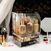 Lagringslådor Rensa akryl Makeup Organiser med Cover Desktop Cosmetic Box Lipstick Nail Polish Holder Women Tools Tools Tools