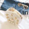 Вечерние сумки роскошные сцепления кожаные женщины дизайнерская цветочная цепь сумка для плеча круглая свадебная кошелька золото / серебряная капля