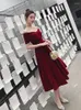 Etniska kläder Elegant Bourgogne aftonklänning Cheongsam en axel kort ärm velor a-line prom fomail klänning vestidos de noche