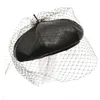 Berets 2023 Весенний берет с завесой летнюю черную шляпу шикарные кожа Французская Французская Французская мода Двойной слой для женщин шляпы
