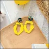 Stud Fashion Acrylic Geometric Earrings For Women Girls Yellow Hollow Statement Square Long Party Jewelry Valentines Day Drop Deliver Dhz3X