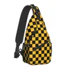 Backpack Black And Yellow Checkerboard Pattern Sling Bag For Men Cool Checkered Shoulder Chest Crossbody Travel Hiking Daypack