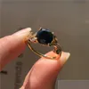 Anéis de casamento Feminino de charme de pedra de cristal preto feminino CHARM DOL GOLD FINE PARA MULHERES DAINTY BRIED ROUNTE DE NOVAGEM DE NOVAÇÃO DA DELIV