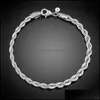 Link Chain Luxury M 4Mm 925 Sterling Sier Bracelets 8 Inch Women Twisted Rope Wristband Wrap Bangle For Men S Fashion Jewelry Drop D Otbkj