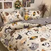 Conjuntos de cama para cães fofos para crianças lençóis planos de cama de cama de linho de linho da colcha da colcha da capa da colcha Kawaii meninos meninas