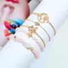 Braccialetti a maglie Catena in pietra naturale Bracciale con ciondoli vintage con perline rosa Donna Boho Gold Map Bird Heart Love Strand Set di gioielli