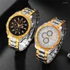 Relojes de pulsera de lujo de Metal dorado para hombre, 2023, vestido de negocios, cadena de acero de cuarzo, reloj masculino, reloj Masculino, relojes de pulsera Thu