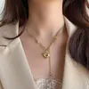 Цепи Золотая цепочка колье для женщин любит сердце подвесное ожерелье циркона.