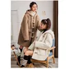 Women's Wool & Blends 2023 Autumn Winter Windbreaker Imitation Sheepskin Horn Buckle Coat Hooded Brown Overcoat Medium Long Loose D8 Tess22