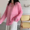 Women's Swimwear Korean Women Striped Sweater Cover Up Spring O-Neck Long Sleeve Knitwear Ice Silk Sun Protection Shirt Tops WDC8195