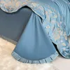 Bedding Sets Style European Luxury Cotton Floral Bordery Blue Conjunto de edredão Pounhores de lençóis planos Fronhas de lençóis 4pcs #/