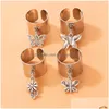 Cluster Rings Flowers Butterfly Finger For Women Vintage Sier Color Metal Knuckle Ring Set Jewelry Anillo Accessories 2022 Drop Deliv Dhvqy