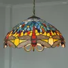 Lámparas colgantes FUMAT Tiffany Glass Lights Dragonfly Lampshade Light para cocina Sala de estar Arte manchado LED