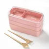 Dinnerware Sets TUUTH Microwave Lunch Box 3 Layer 900ml Storage Wheat Straw Fruit Salad Rice Bento Container For School Office