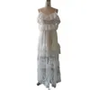 Casual klänningar Elegant Maxi Bohemian Sundress CottageCore Women White Cake Dress Sumner Sexig Mesh spets Long Spaghetti Strap Beach Partycasua