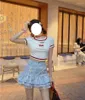 Kjolar lolita kawaii hög midja mini kjol kvinnor mode 2023 denim tutu veckade jean koreanska flickor en linje gotisk kort skort