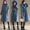 Women's Trench Coats Women Winter Fashion Fur Collar Faux Wool Jacket Female Hooded Korean Long Warm Woolen Coat High Quality Ladies