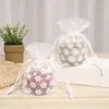 Aufbewahrungsbeutel, weiß, transparent, Netzbeutel, Tasche mit Kordelzug, kleines, mit Blumen besticktes Schmuckobjekt