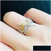 Wedding Rings Fashion Crown With Stars Yellow Zirkon Twee kleuren sieraden Dames feest luxe voortreffelijke accessoires Geschenken Drop levering DHVR0