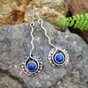 Dangle Earrings Bohemian Painted Tribal Hoop Blue Beads Opal Stone For Women Jewelry Handmade Ancient Earring Pendientes & Chandelier