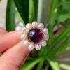 Wedding Rings Elegant Natural Freshwater Pearl For Women Jewelry Open Cuff Wire Wrapped Flower Real Amethysts Pink Crystal