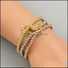 Andere Armbänder Mode Persönlichkeit Männer Frauen Armreif Kupfer Zirkon 3 teile/satz Charme Elastische Armband Hip Hop Schmuck L345FA Drop Delive Dhihy