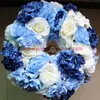 Dekorativa blommor konstgjorda rosen hortensia ring krans bröllop bord mitt stycke blomma boll båg vägg blå 10 st/parti tongfeng krans1