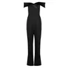 Women's Jumpsuits & Rompers 2023 Summer Celebrity Party Women Jumpsuit Black Short Sleeve Off The Shoulder Slash Neck Sexy Night Out Bodysui