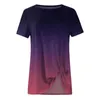 T-shirts pour femmes T-shirt d'été Femmes Casual Col rond Manches courtes Gradient Print Twist Long Cotton Athletic Tops