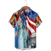 Camisas casuais masculinas 4 de julho Camisa Men Blusa Tops de verão Manga curta Bandeira listrada solta listrada com estátua Independence Day to