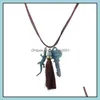 Pendant Necklaces Creative Long Tassel Necklace For Women Retro Leaf Owl Elephant Fatima Hand Palm Gecko Horseman Shield Pndant Swea Dhyux