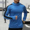 Erkek Hoodies Sports Giyim Kışla Çalışan hızlı kuruyan tren Uzun kollu artı polar kapüşonlu fitness giyim sporları sıkı oturan