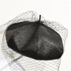 Berets 2023 Весенний берет с завесой летнюю черную шляпу шикарные кожа Французская Французская Французская мода Двойной слой для женщин шляпы