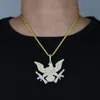 Mens Cool Necklace Gold Silver Colors Bling CZ Eagle Guns Pendant Necklace with 3mm 24inch Rope Chain Necklace Nice Gift