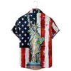 Camisas casuais masculinas 4 de julho Camisa Men Blusa Tops de verão Manga curta Bandeira listrada solta listrada com estátua Independence Day to