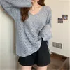 Women's Sweaters Korean Fashion V-neck Casual Hollow Knit Sweater Feminine Pullover Spring Autumn Loose TopWomen's Olga22