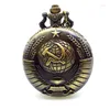 Pocket Watches Vintage USSR Sovjet Sickle Hammer Badges Watch CCCP Ryssland Emblem Army Quartc Necklace Chain for Mens Womens