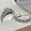 Trouwringen Romantisch belofte paar twee Layerd Rhinestones Valentine voor vrouwen ring set luxe sieraden ontwerper