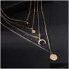 Pendant Necklaces Fashion Gold Color Long Tassel Moon Pendants For Women Mti Layers Sequins Choker Necklace Jewelry Gifts Party Drop Dhu8R