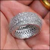 Bandringar lyxiga smycken Pave Seting fl 360pcs Simated Diamond Cz Stone Engagement Wedding Finger Ring For Men Women 592 Q2 Drop de DH2by