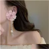 Dangle Chandelier Luxury Charm Clear Zircon Blossom Flower Earrings Long Tassel Earring Drop Delivery Jewelry Dhsut