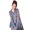 Dames slaapkleding 2023 Spring Summer Ice Silk Sling Nighthown 2pcs Sexy Nightdress Dames Morning Jurk Bathrobe Huiskleding Lady Robe