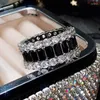 Anillos de boda Banda de eternidad de lujo Black Cubic Zirconia Piedra de cristal para mujeres Regalo de joyería de fiesta de banquetes