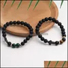 Brins perlés Bracelet de perles d'agate noire mate de haute qualité en pierre naturelle pour hommes à la main élastique réglable bracelet de charme croisé Dhqtx